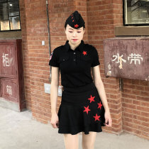 2020 square dance costume summer new short sleeve set sailor dance cotton military fans Performance dance clothes T-shirt women