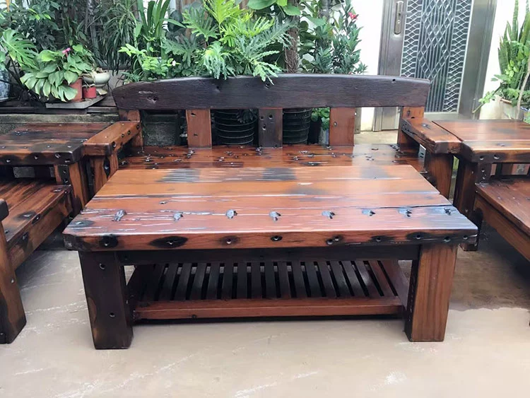 Cũ tàu gỗ nội thất gỗ rắn đơn giản Trung Quốc cổ phòng khách câu lạc bộ sofa kết hợp văn phòng sofa ba chỗ - Ghế sô pha