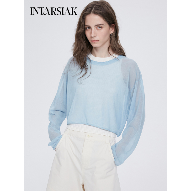 【Intarsiak Knitwear Designer Brand】Qianwan Knitwear Thin Tencel Knit Pullover Top Blouse for Women