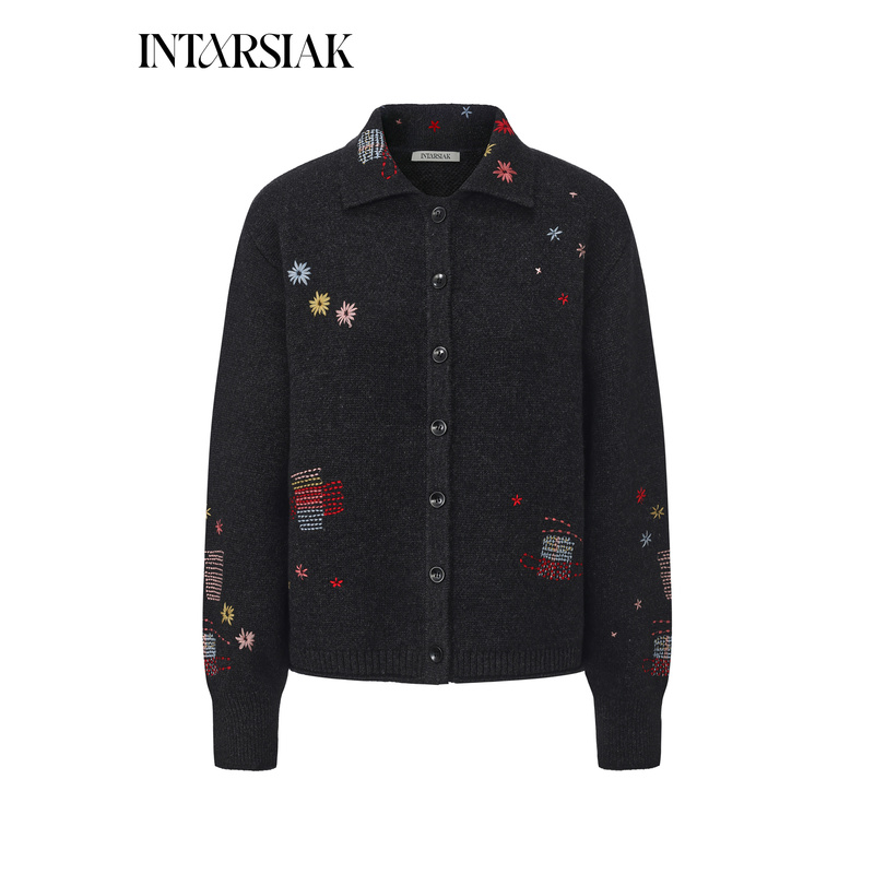 【Intarsiak Designer Brand】Wu Jian Yak Wool Embroidered Lapel Knit Cardigan Sweater 【Intarsiak Designer Brand】Wu Jian Yak Wool Embroidered Lapel Knit Cardigan Sweater