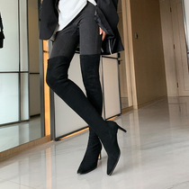 Long boots women knee spring and autumn single boots 2021 New elastic thin boots thin high heel temperament boots socks boots
