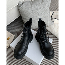2021 autumn and winter new leather Martin boots female Small Man thick bottom high shoes black street shoot wild student tide