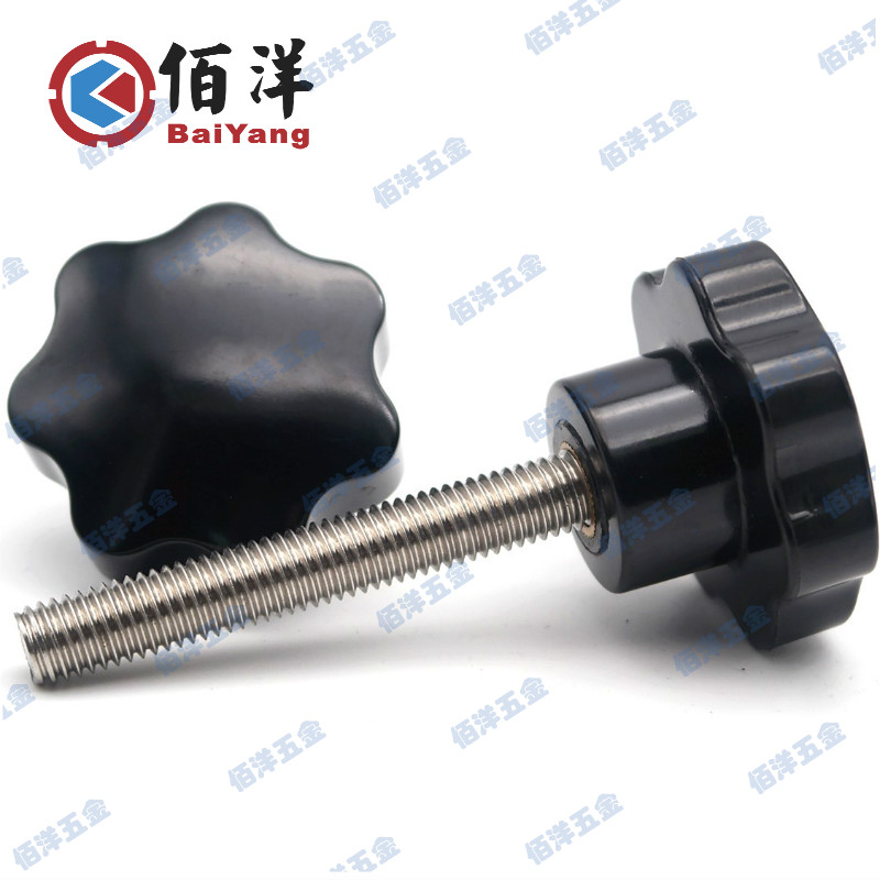 304 stainless steel seven-star plum blossom plastic head handle adjustable hand screw Hexagonal knob M4M5M6M8M10M12