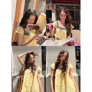 Pd's Greatest Work, Fujii Shu, Sister of Fujii Shu, and Ouyang Nana's Same Style Yellow Dress, Short-Sleeved Te Backless Top 0179