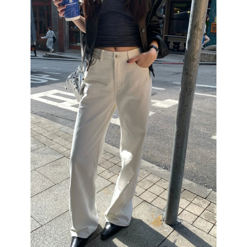 Pd's Greatest Work, Versatile White Straight-Leg Old Money Style Spring and Summer Slimming Magic Pants, Versatile Jeans 0265