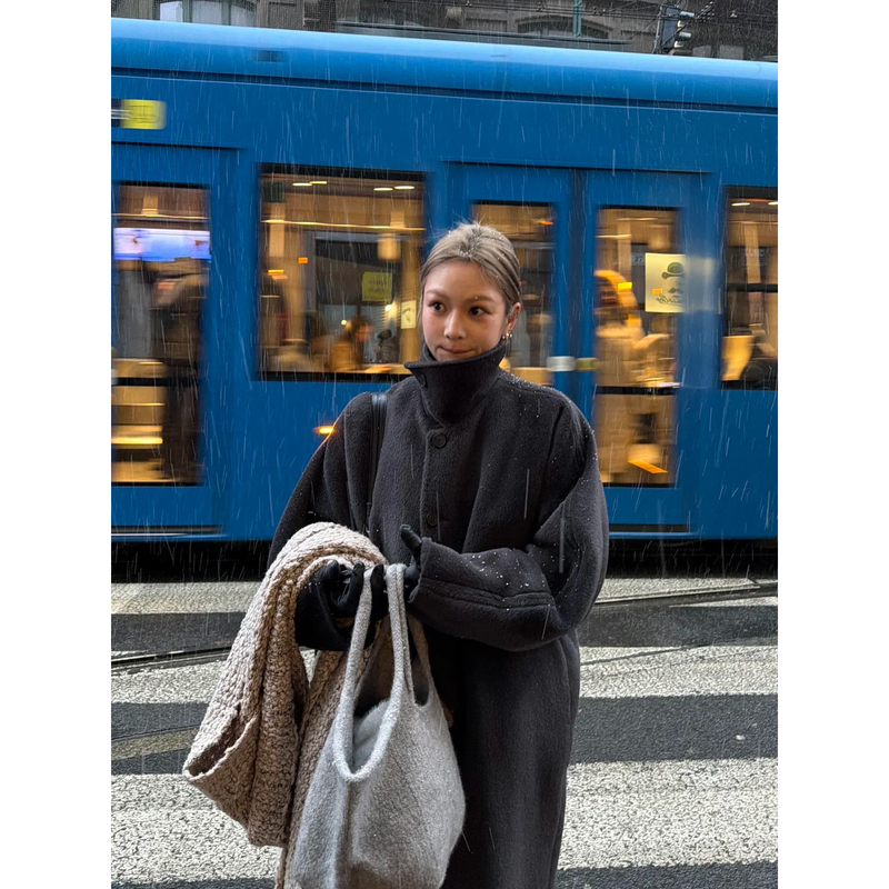 Pd's Greatest Work [Same Style as Yigenana] Wide Cuff Stand Collar Loose Woolen Coat 0437