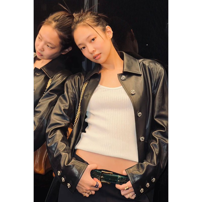 Pd's Greatest Work, Jennie's Same Style, High-End Matte Lapel Leather Short Jacket, Biker Jacket 0200 Pd's Greatest Work, Jennie's Same Style, High-End Matte Lapel Leather Short Jacket, Biker Jacket 0200