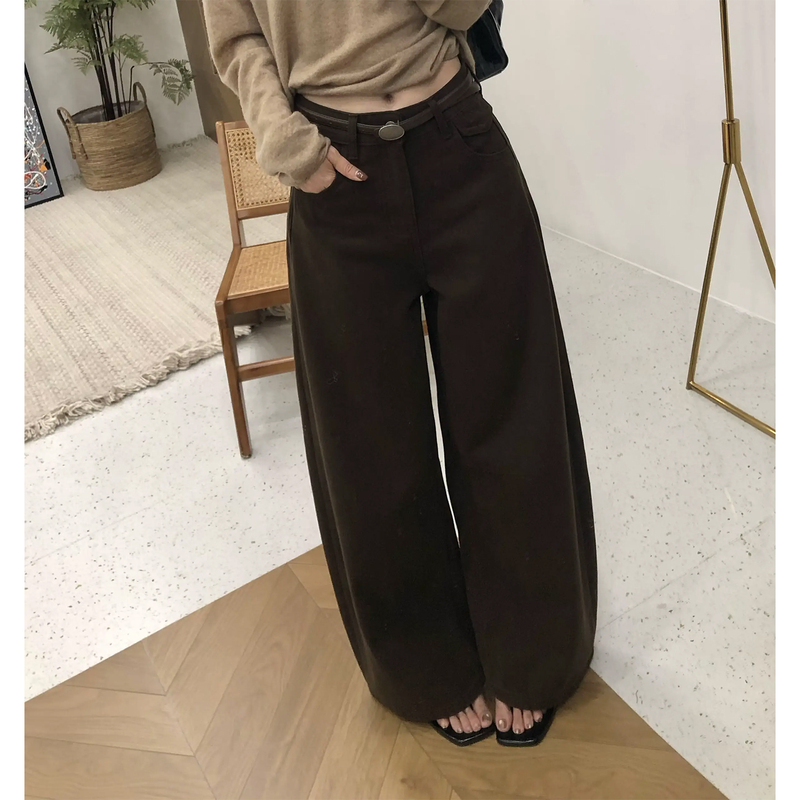 Pd's Greatest Work, Retro Melard Wide-Leg Jeans for Women, Drapey, Loose, Slimming Scimitar Pants 0445
