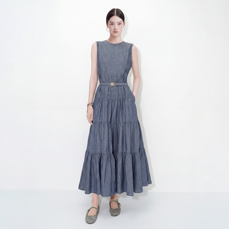 French-Style Sleeveless Denim Dress for Women, Same Style as in Shopping Malls, 2026 Summer New Model, Waist-Cinching, Slimming, Tiered Long Dress