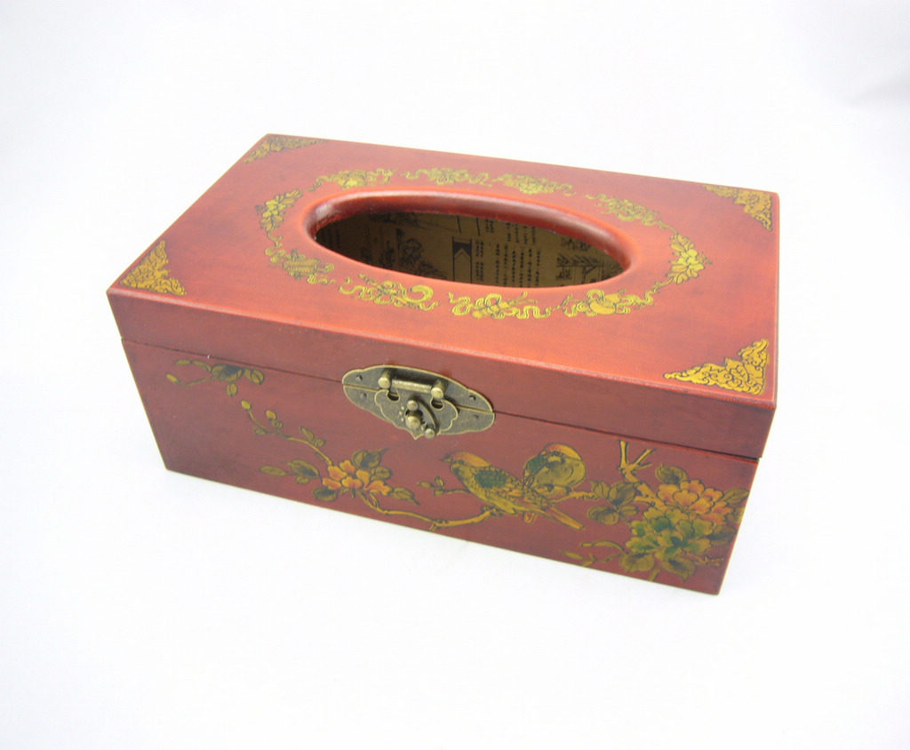 Fine flowers and birds antique tissue box Chinese nostalgic napkin box Vintage storage box