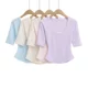 Lavender half-sleeved T-shirt for women in women's summer, slim fit, U-collar curved hem dopamine sweet style short-sleeved top