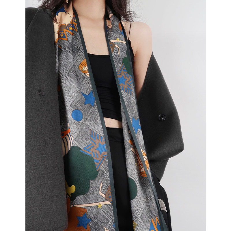 Miss Kelyn (cartoon illustration) silk scarf high-quality small long hair band tied bag ribbon belt scarf