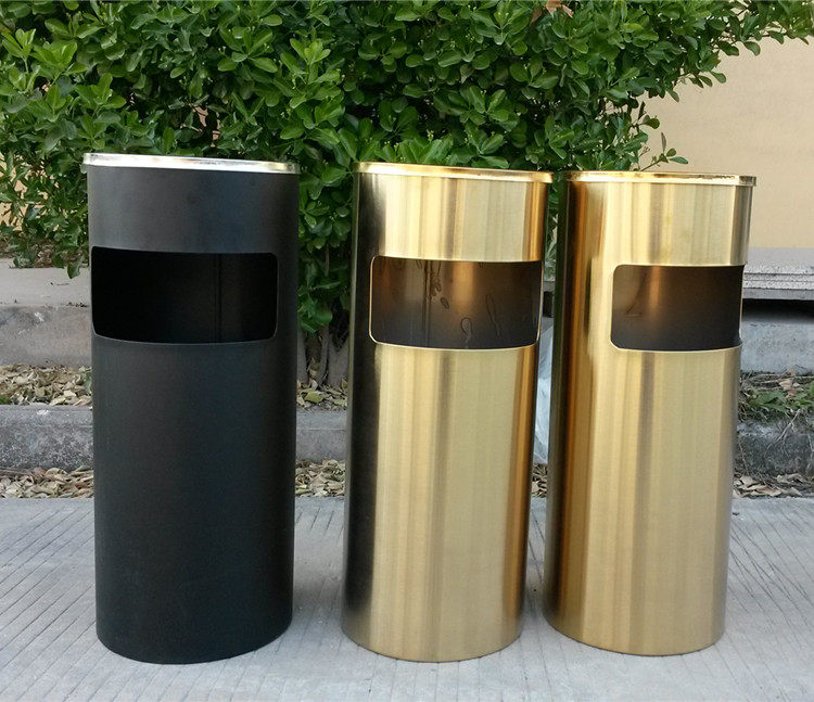 Lobby stainless steel vertical round with lid trash can office company trash bin classification ash bucket Liig storage bucket