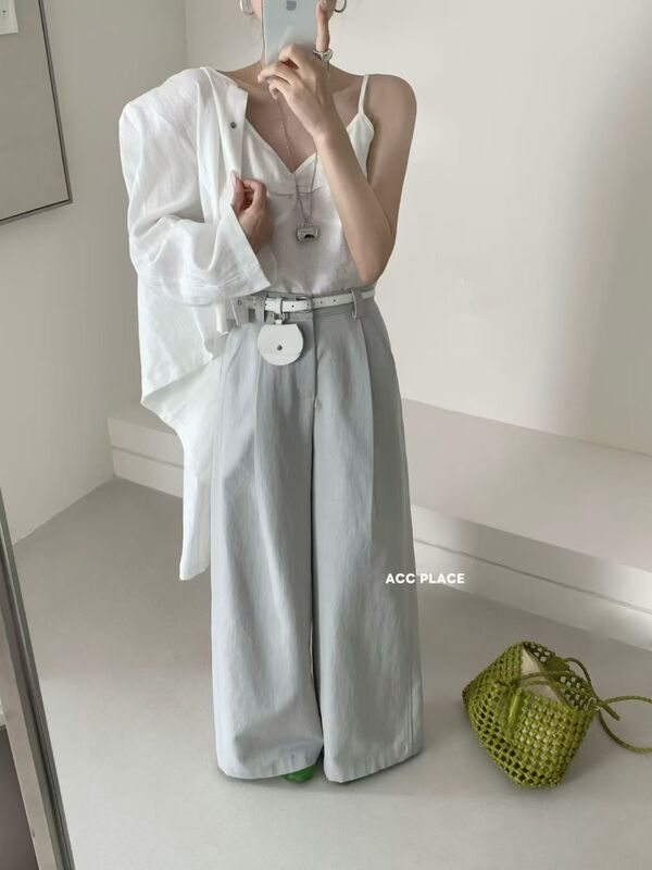 Acc Place Focus 3312 # 2026 Spring Korean Style Casual Fashion Korean Simple Wide-Leg Pants with Belt for Women