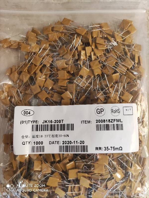 Straight insertion self-restoring fuse JK16-200T RGEF200 6V 16V 2A G16-200 recoverable