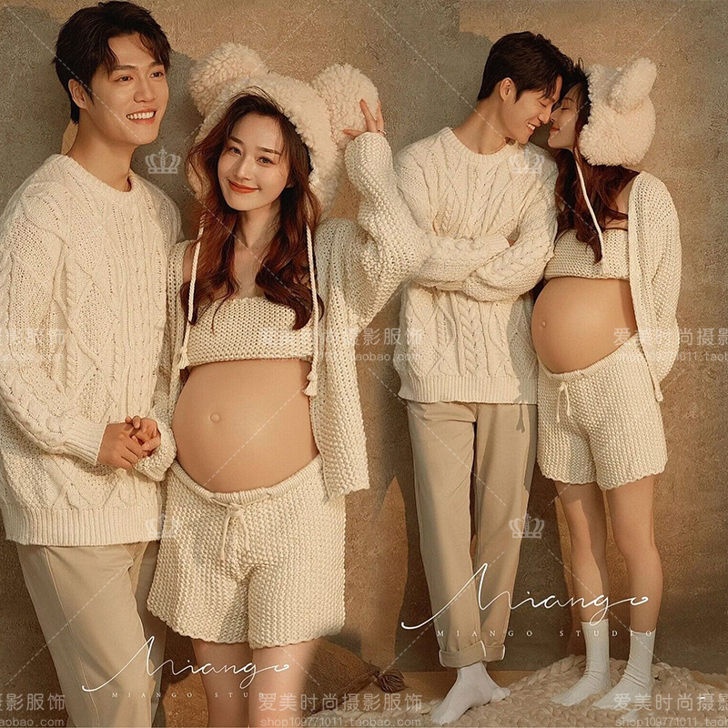 23 New Movie Houses Pregnant Women Photo Costumes Write Real Couple Pregnant Women Photos Rough Line Sweater Suits Cute Home Themed-Taobao