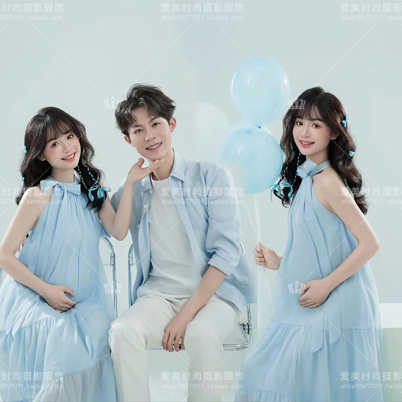 Photo Studio 24 Couple-Themed Maternity Photoshoot New Style Sweet and Cute Fresh Maternity Clothes for Couples to Take Photos at Home