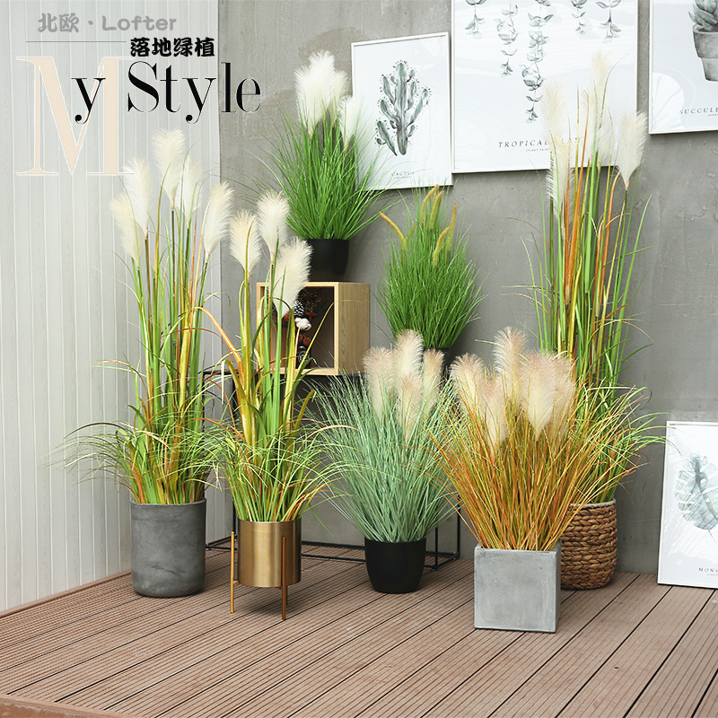 Simulation Nordic reed dog tail grass pureed bonsai potted plant home floor placing clothing shop window display