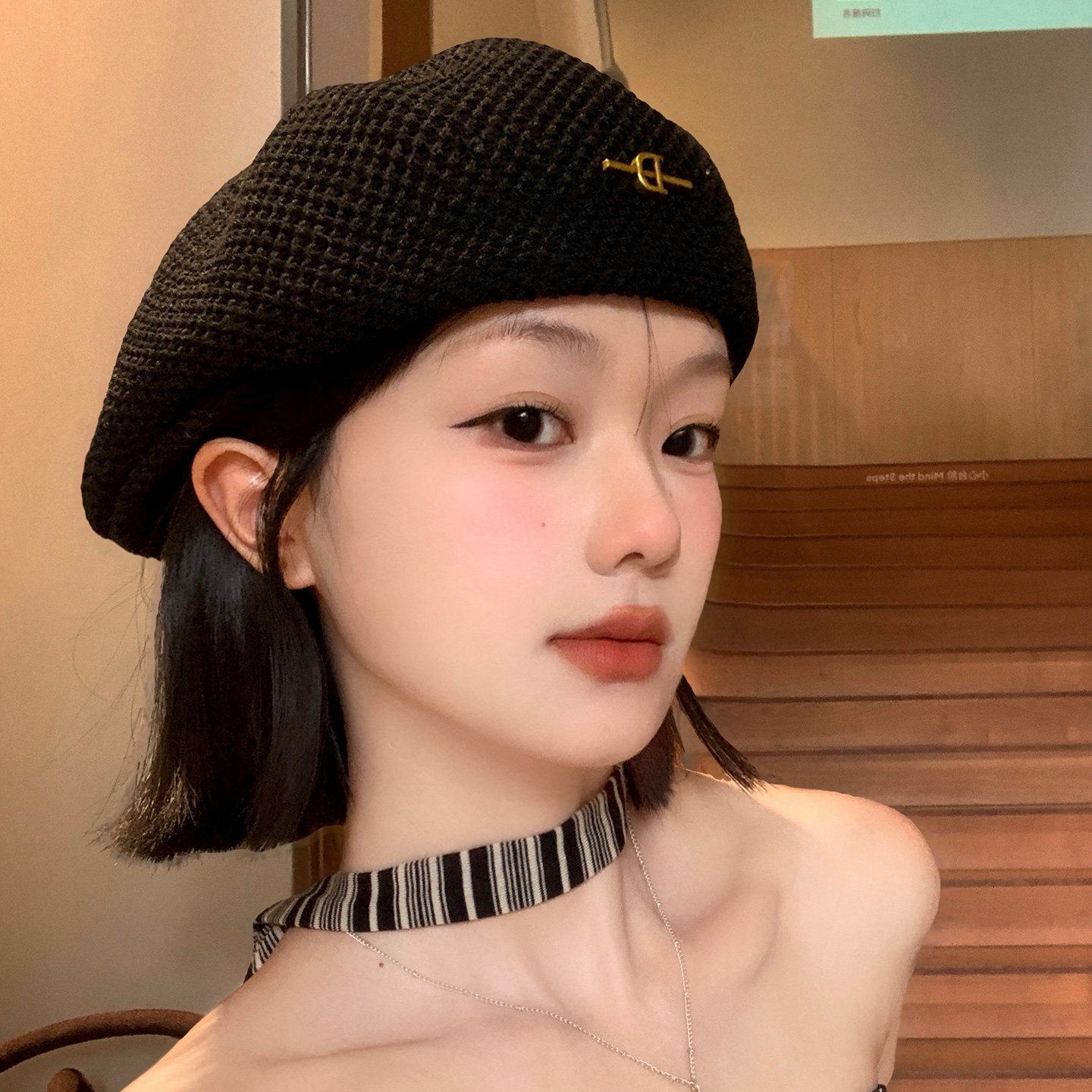 日系黑色反戴贝雷帽女夏季薄款透气前进帽子新款时尚显脸小画家帽