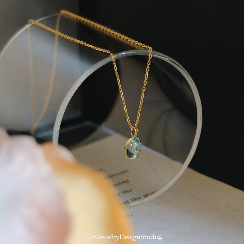 "Mirror Flower Water Moon" Pillar Man Light Luxury Topaz Necklace Silver Gold-plated Hollow Pattern Water Drop Clavicle Chain Gift