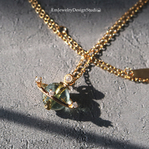 42 closed eyes all the universe Man Japanese series glazed sterling silver gold-plated planet necklace exquisite Saturn choker