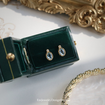  Lake blue retro advanced sense natural topaz earrings silver gold-plated mini micro-inlaid gem earrings