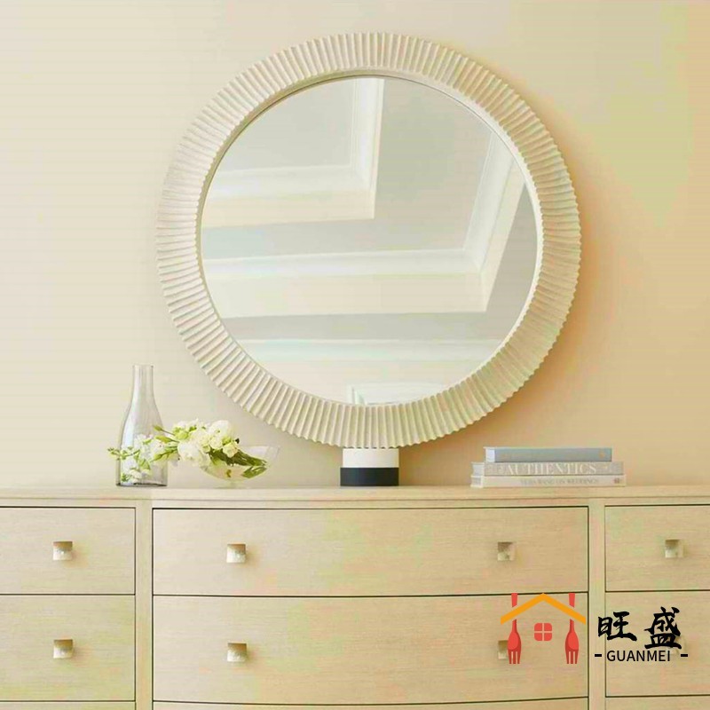 French round powder room bathroom mirror wall hanging American light luxury wall hanging creative Nordic retro fireplace decorative mirror