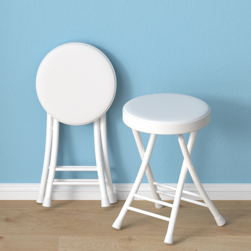 [Steel Plate Upholstered Stool] White Frame White Leather 4cm Raw Cotton