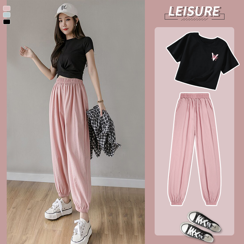 Summer Short Sleeves Slim Fit Sports Suit Women Summer Dress 2022 New Fitness Fashion Little Sub Casual Two Style