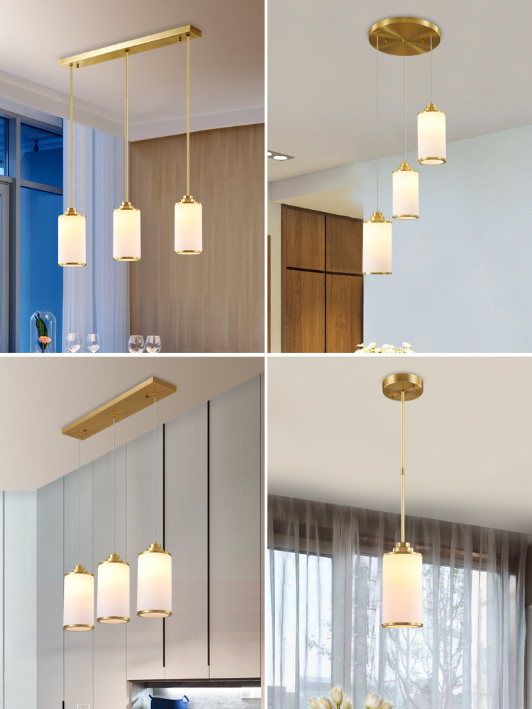 American dining room light chandelier Three long strips all copper Nordic simple modern dining room bar bed head light single head M005