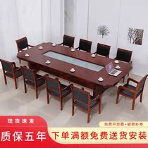 Office Furniture Solid Wood Large Conference Desk Long Chair Combination Simple Modern Oval Work Desk Training Table