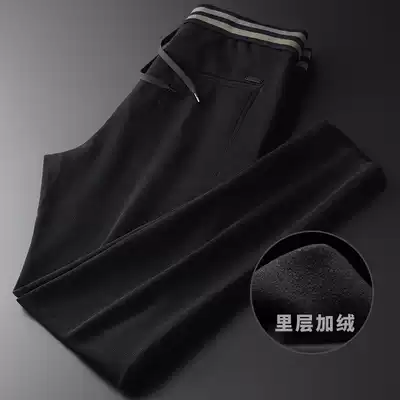 Men's velvet padded color ribbed casual pants men's fashion drawstring elastic waist black straight trousers men