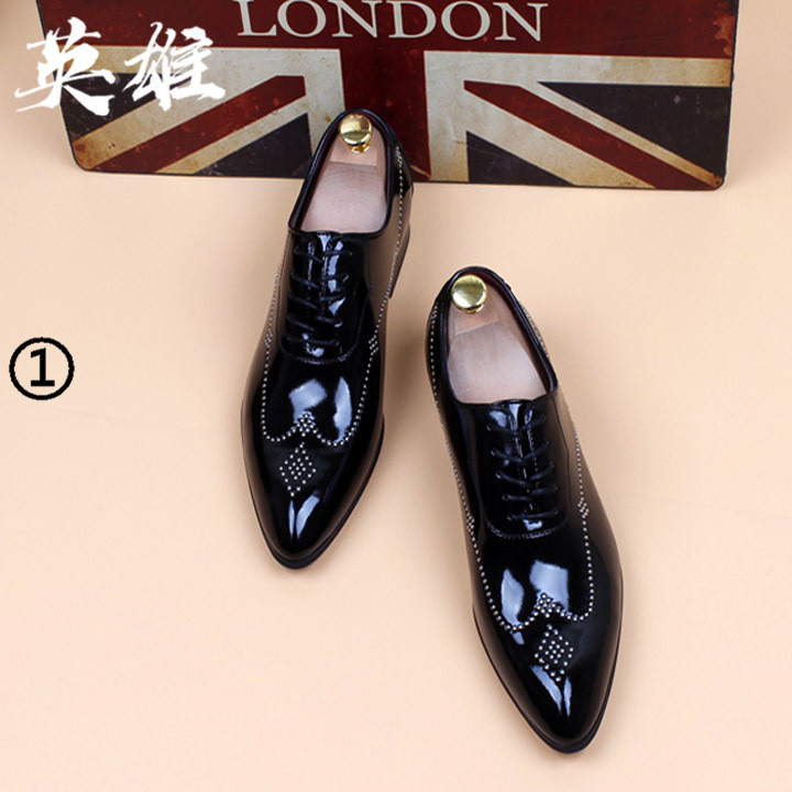 Pointy Tide Sculpture Flower Men's Shoes Summer heightening Korean version hairstylist Lacquer Leather Leather Shoes Men Business Dress Breathable Wedding Shoes