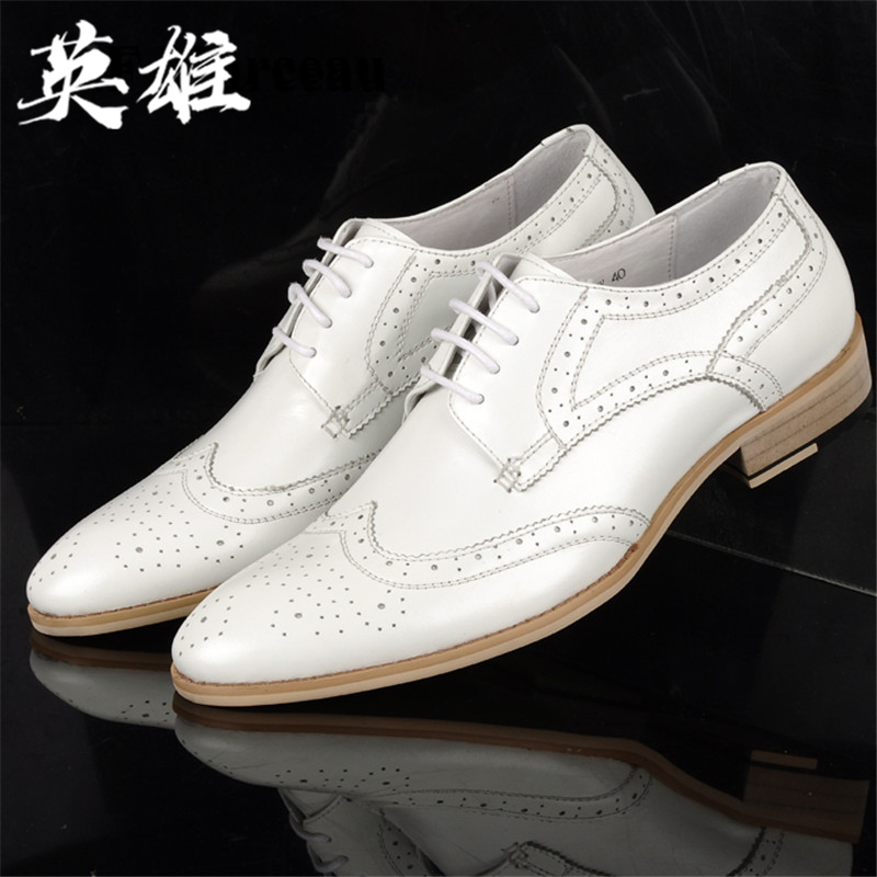 Italian white casual pointed business leather shoes male British fashion bloc bridegroom breathable wedding shoes summer