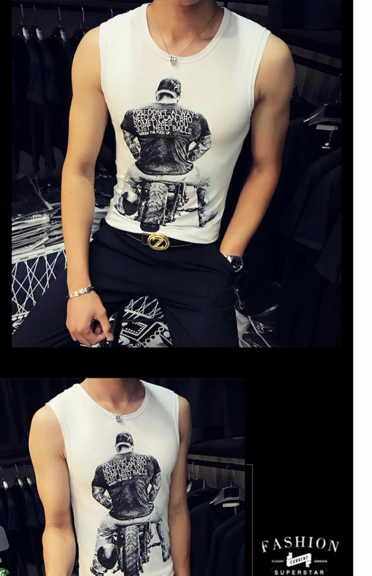 Áo thun không tay nam mùa hè Slim phiên bản Hàn Quốc của vest vest cá tính in cổ tròn áo thun thể thao thấm mồ hôi vest nam áo 3 lỗ nam rộng nách