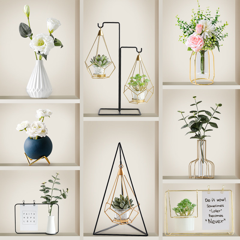 ins wind mesh red glass transparent small vase Nordic creative minimalist dry flower decoration pendulum decorated with emulated multimeat plants