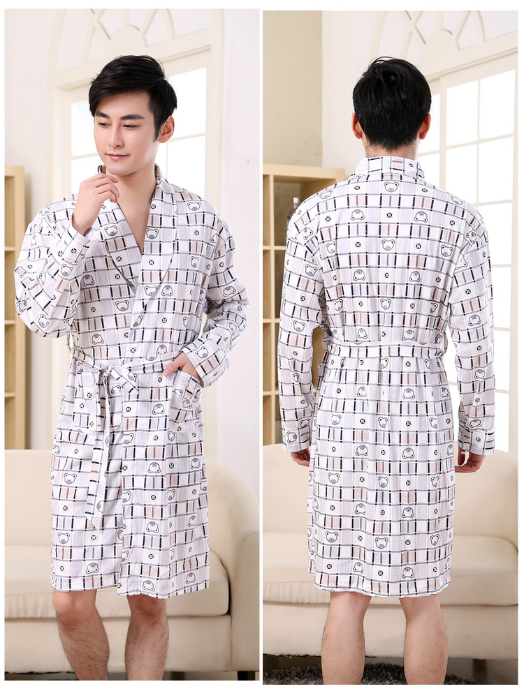 Áo ngủ nam mùa xuân và mùa thu dài tay sexy áo choàng tắm nam cotton dài đồ ngủ kích thước lớn bông giản dị dịch vụ nhà