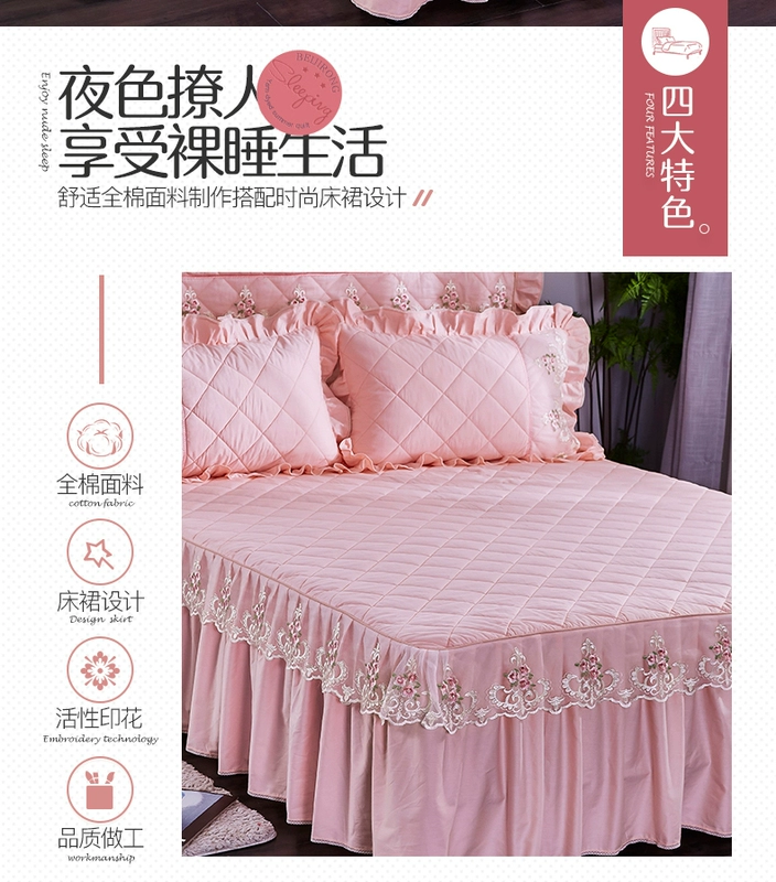 Bộ chăn ga gối bông trải giường đơn giản Chất liệu cotton đơn dày 1,5m1,8 m cộng với bộ chăn ga gối Hàn Quốc