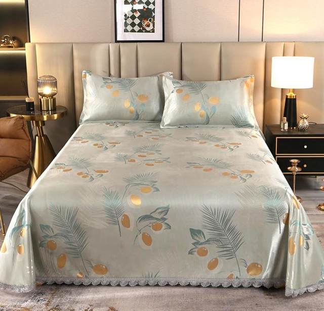 Summer cool ice silk mat three-piece set lace sheets can be water-washed and folded household double air conditioning soft cool mat