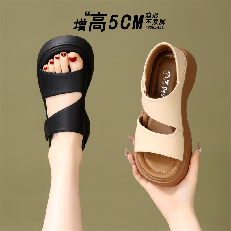 Hong Kong Genuine Leather Black Closed-Back Sandals for Women, 2026 New Summer Soft-Soled Dual-Wear Thick-Soled Beach Roman Shoes