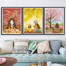 Cross-stitch full embroidered tripty 2021 New Line embroidery Forest girl small living room Self-embroidered cartoon painting