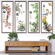 Meilan bamboo and chrysanthemum cross-stitch quad vertical version small self-embroidery handmade living room simple modern 2021 thread embroidery new style