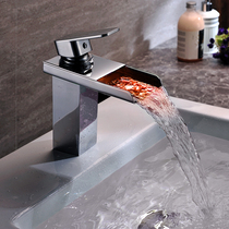 led luminous temperature control color changing waterfall washbasin faucet hot and cold all copper creative basin basin faucet bathroom