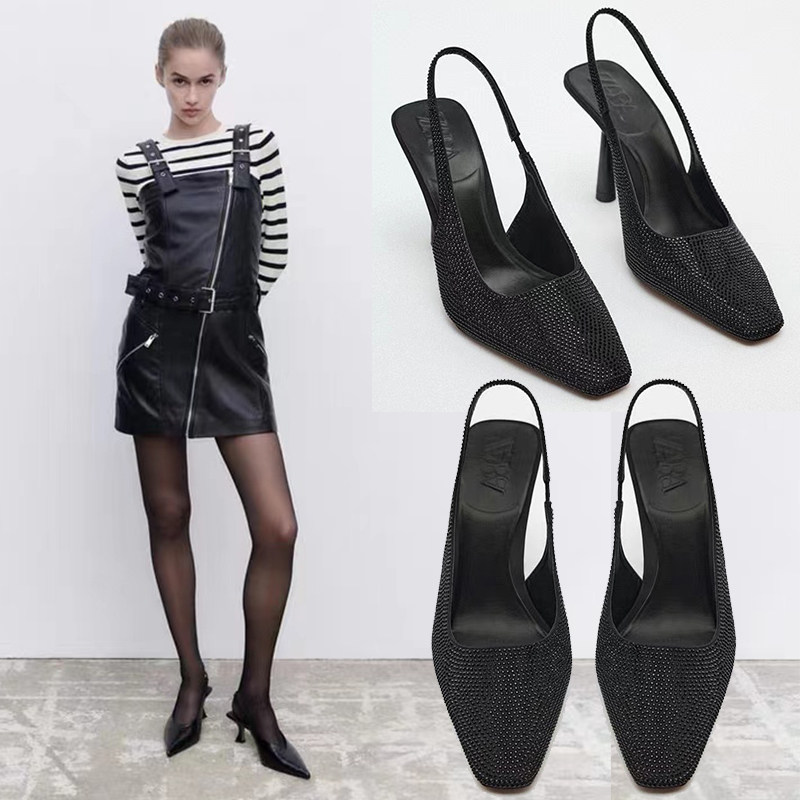 ZAR DTM 2023 Spring New Female Shoes Black Bright Dew Heels Muller Shoes 2211110 040
