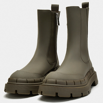 ZAR DTM autumn and winter new khaki green smoke boots side zip fashion womens boots thick bottom Chelsea smoke boots