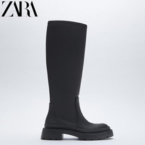 ZATRF Womens Shoes Black Rubber Flat Tall Boots 13001710040