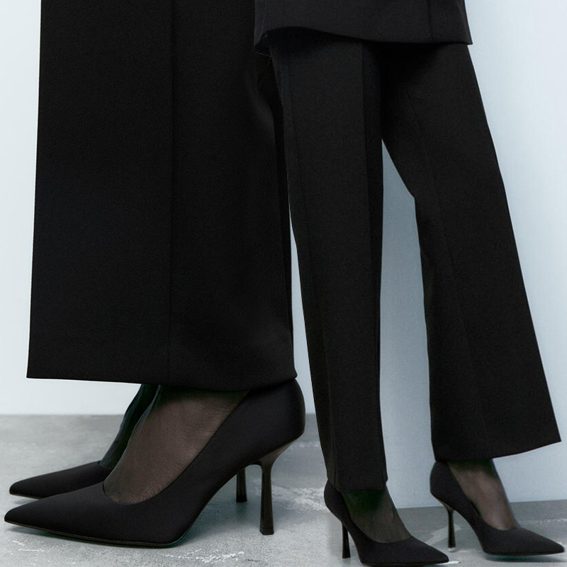 Single shoes ZAR DTM 2023 New Women's Shoes Black Fabric French High Heels Shoes 2215010