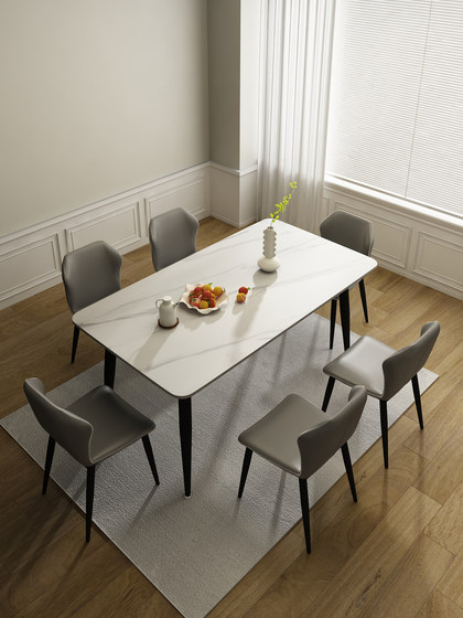 岩板餐桌家用小户型现代简约轻奢吃饭桌子长方形大理石餐桌椅组合