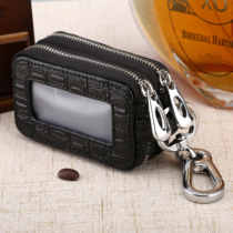 Large Double Crocodile Textured Key Bag Men Genuine Leather Head Layer Cow Leather New Double Zipped Lady Car Key