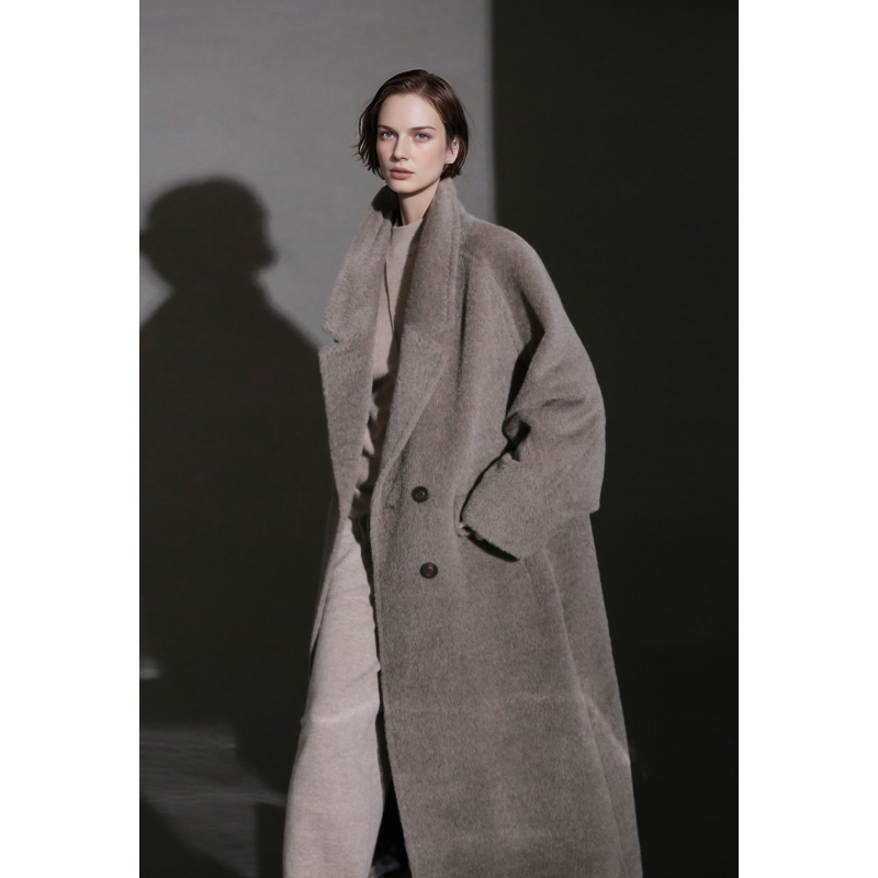 Piaoin Urban Light and Shadow Imported Suli Alpaca Wool Coat for Women, Mid-Length Loose Fit Alpaca Fur Jacket, New Trendy Style